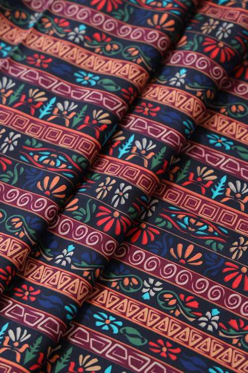 Multi Color Traditional Pattern Digital Print On Heavy Multi Polyester Fabric