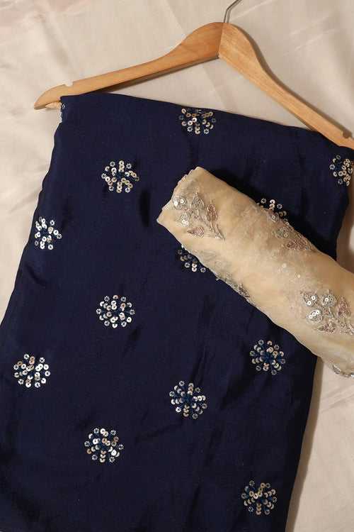 Navy Blue And Beige Saree Set (2 Piece)