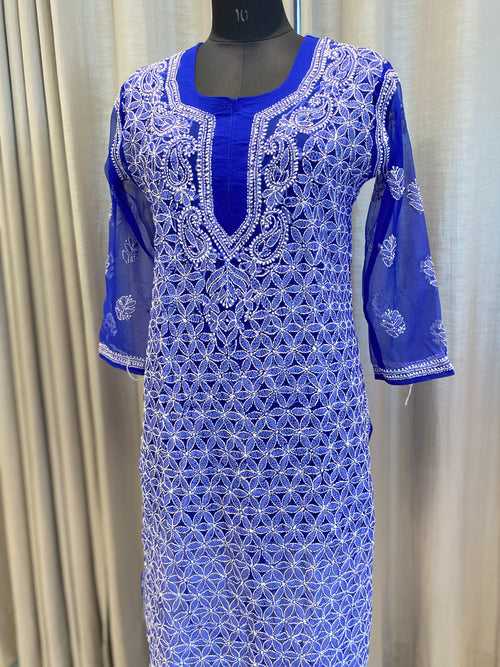 Veersons Chikankari Georgette Front and Back Lucknowi Chikankari Kurti