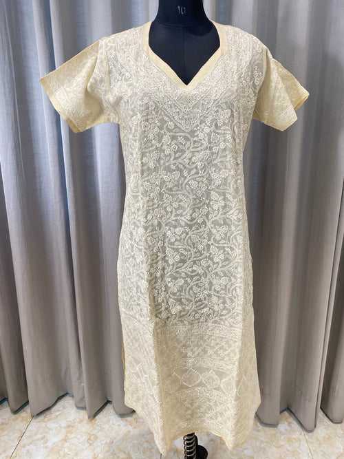 Veersons Chikankari Cotton Kurta with Dense Front Chikankari Embroidery