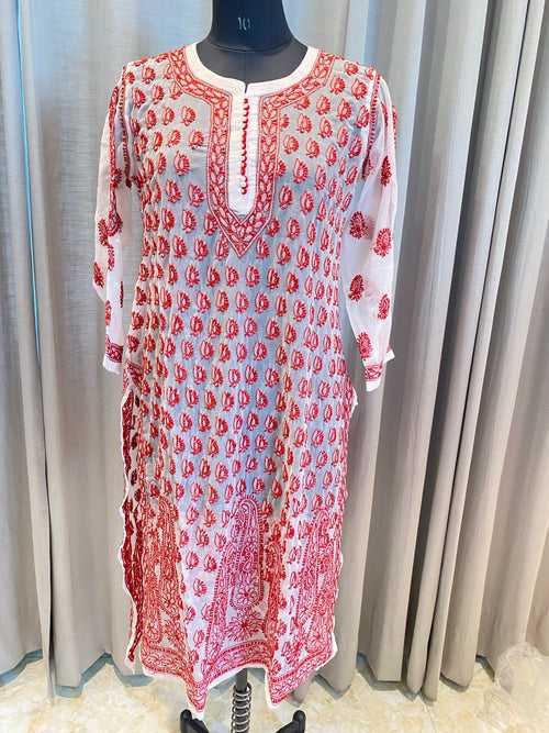 Veersons Chikankari Hand-Embroidered Georgette Lucknowi Chikankari Kurti