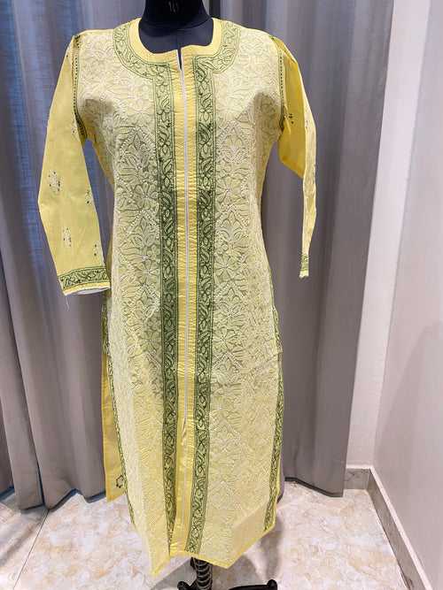 Veersons Chikankari Cotton Chikankari Front Jaal Lucknowi Chikan Kurti