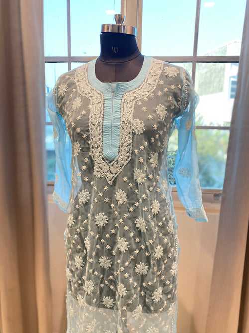 Veersons Chikankari Faux Georgette Lucknowi Chikan Kurti with Slip