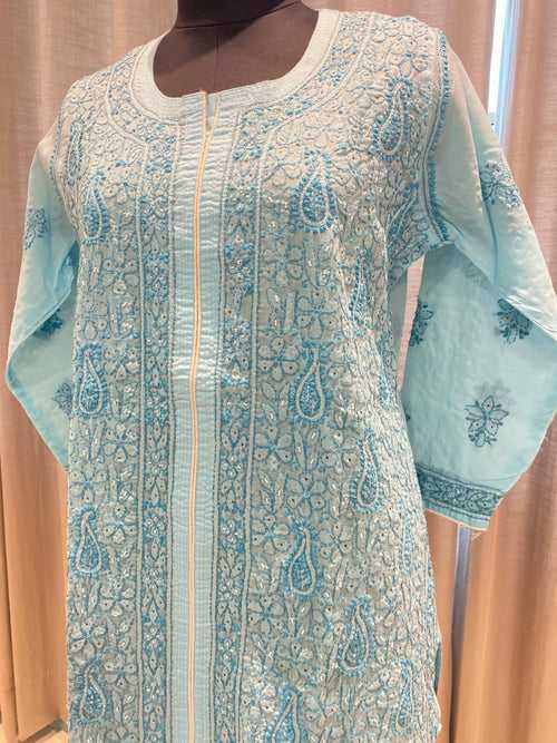 Veersons Chikankari Front Hand-Embroidered Lucknowi Chikankari Cotton Kurta