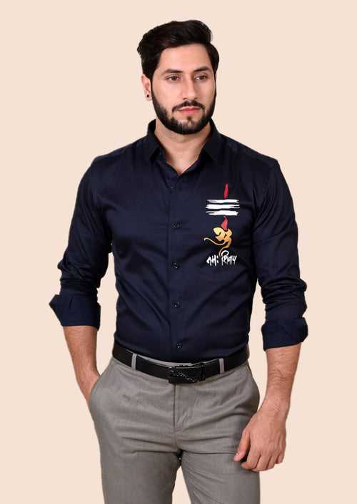 Om Namah Shivay Navy Handpainted Shirt