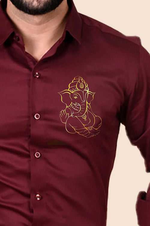 Vighna Raja Maroon Handpainted Shirt