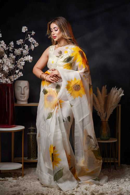 Suryamukhi- Sunflower Sunshine Handpainted Saree