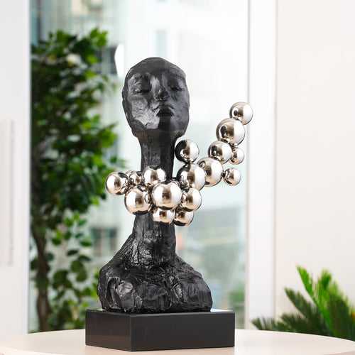 Ephemeral Bonds: Resin, Marble & Stainless Steel Abstract Human Bust Sculpture  - 2 Feet Tall