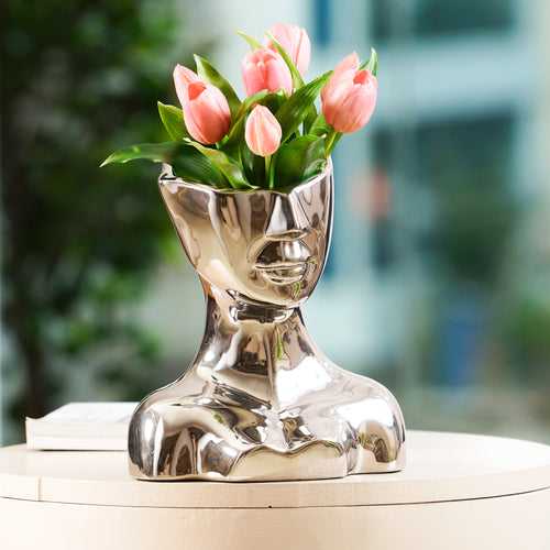 Floral Muse: Ceramic Human Bust Flower Vase