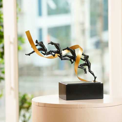 It’s All About Progression - Brass & Marble Running Human Sculpture ≈ 1.2 Feet Tall