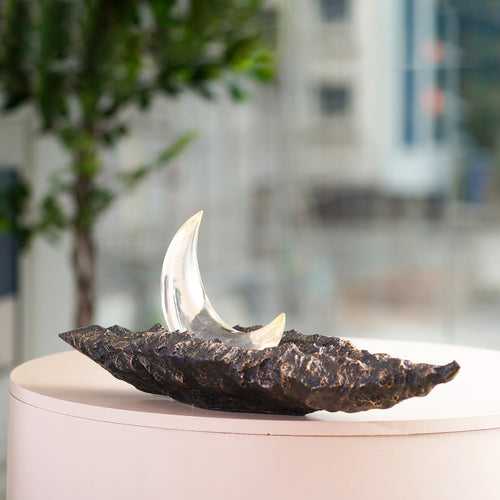 Lunar Voyage: Moon On Crater Resin & Acrylic Sculpture