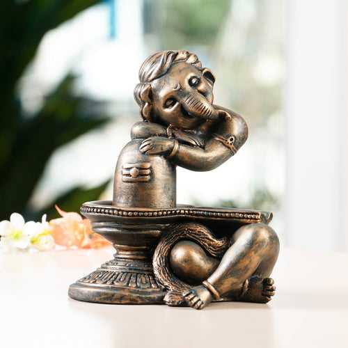 The Spiritual Unity: Ganesha Embracing Shiva Linga Sculpture