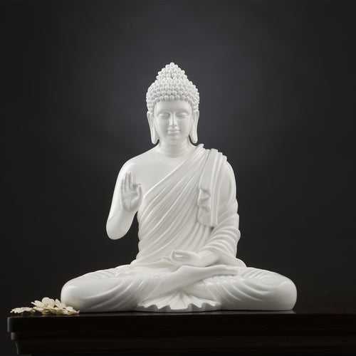 Serene Blessing Buddha Statue - 1.1 feet - White