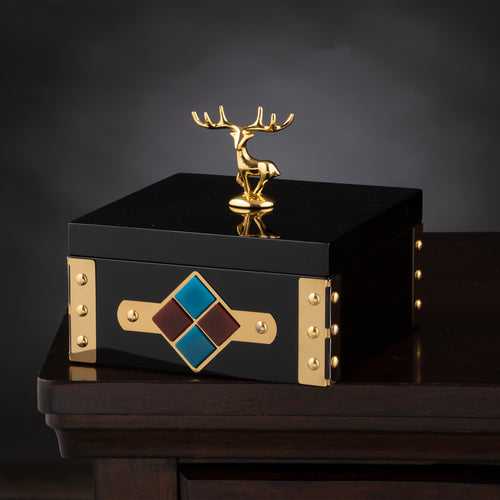 The Box of Shimmers - Deer Handle Jewellery Box - Black & Gold