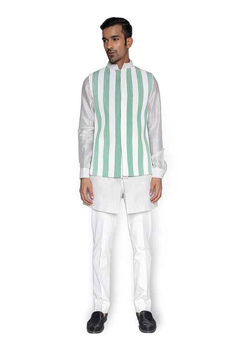 Nehru Jacket With Chiffon Cord Stripes Texture