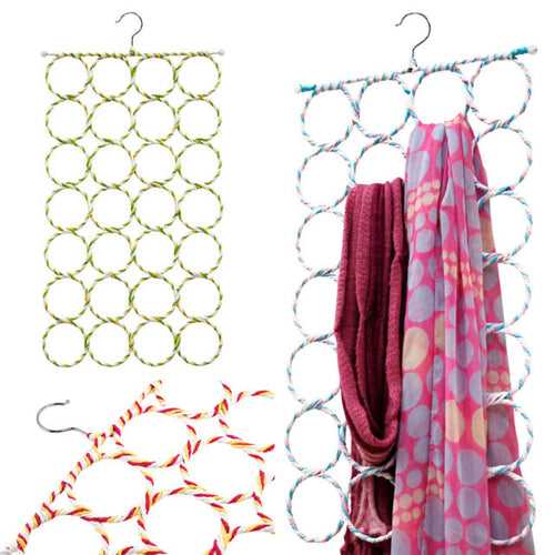 DecorADDA 28 Rings Foldable Scarf, Dupatta, Ties & Belts Hanger (Random Color)