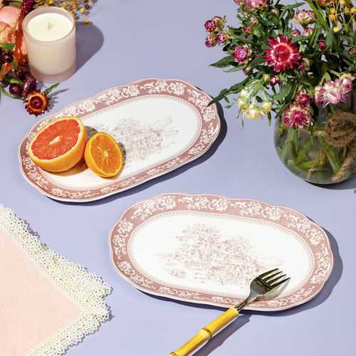 Eloise White & Pink Oval Serving Plate