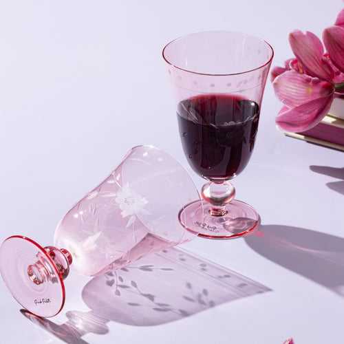 Orson Etched Pink Crystal Glass Set  - Set of 2