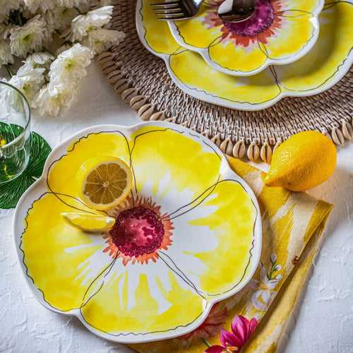 Augusta Floral Yellow Snack Plate - Set of 2