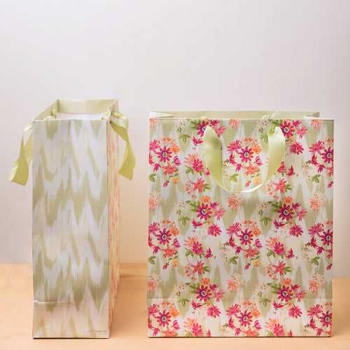 Flower-Fully Yours Green Ikat Gift Bags - Set of 5