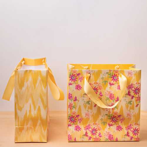 Flower-Fully Yours Yellow Ikat Gift Bags - Set of 5
