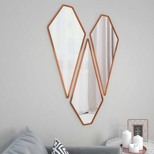 Modern Diamond Shape Vanity Mirrors Set of 3 with Copper Finish Frame