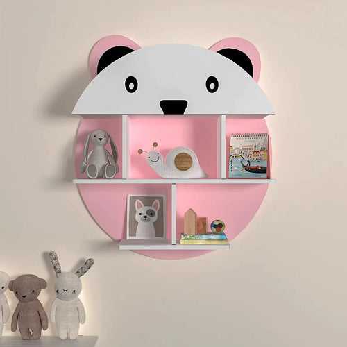 Cute Little Panda Shape Wooden Wall Storage Shelf for Kids
