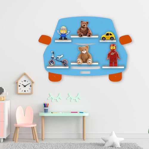 Designer Car Wooden LED Light Wall Shelf for Kids