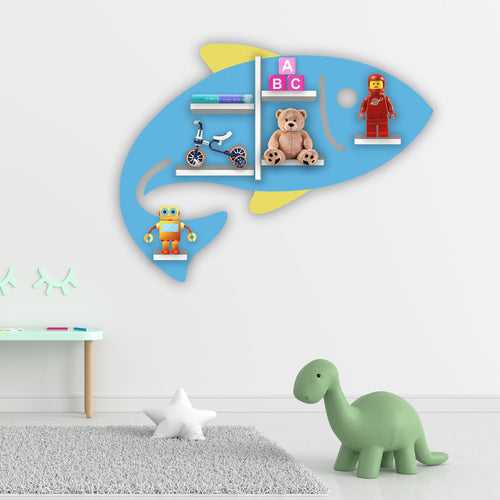 Fish Shape Wooden Wall Shelf with LED Light for Kids