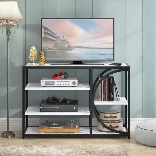 Five-Tier White Marble Black Console Table