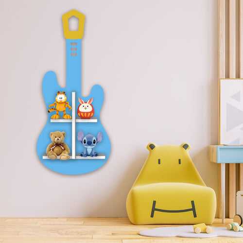 Guitar Shape Wooden Wall Shelf LED Light Wall Shelf for Kids