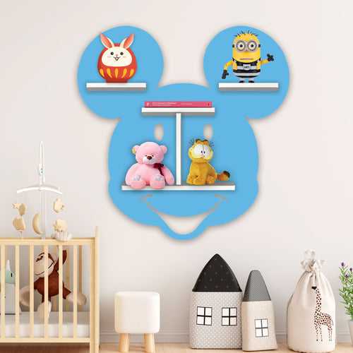 Mickey Mouse Face Shape Wooden LED Light Wall Shelf for Kids