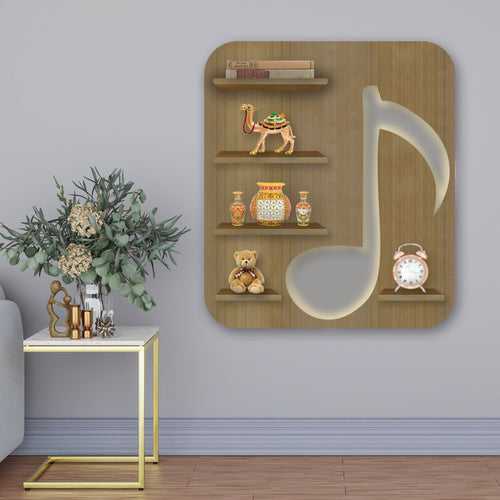 Music Symbol Note Backlit Wooden LED Light Wall Shelf with Oak Finish
