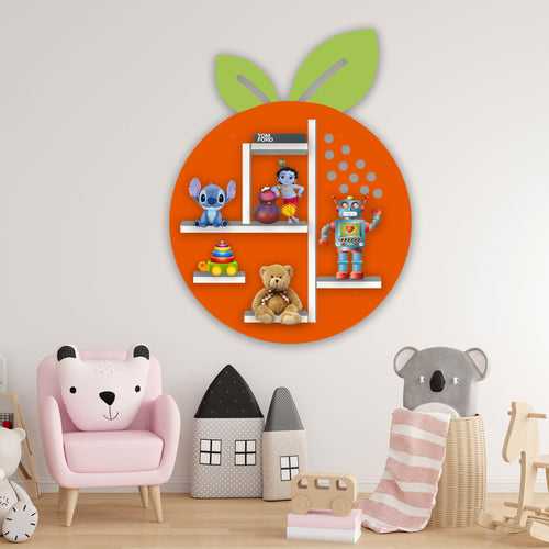 Orange Fruit Shape Wooden LED Light Wall Shelf for Kids