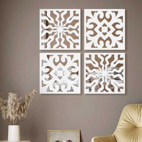 Intricate Pattern Tiles Mirror Wall Art Set of Four