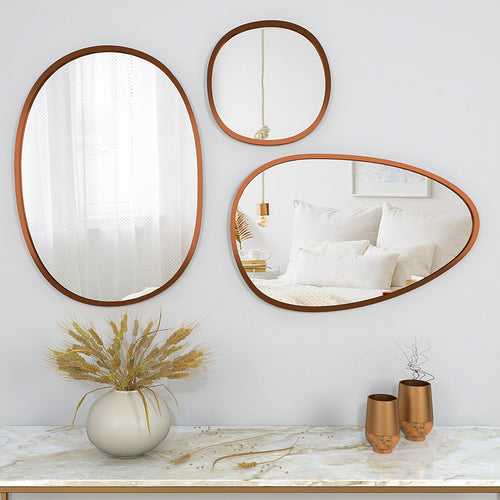 Modern Pebble Shaped Wall Mirrors Set of 3 with Copper Finish