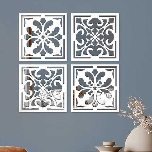 Traditional Enchanting Floral Mirror Wall Art Set of Four