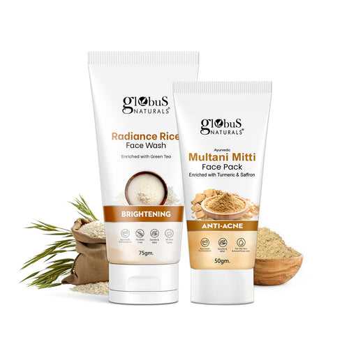 Globus Naturals Face Care Combo Set of 2- Radiance Rice Face Wash 75gm and Multani Mitti Face Pack 50 gm