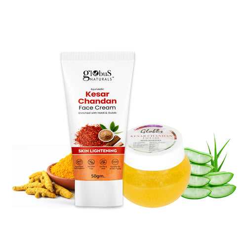 Globus Naturals Kesar Chandan Radiant Glow Face Care Combo- Face Cream 50gm & Face Gel 100gm