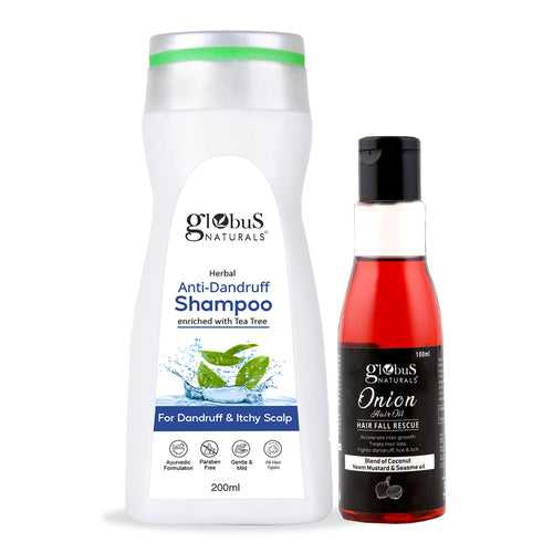 Globus Naturals Hair Care Combo-Anti Dandruff Shampoo 200ml & Onion Hair Oil 100gm