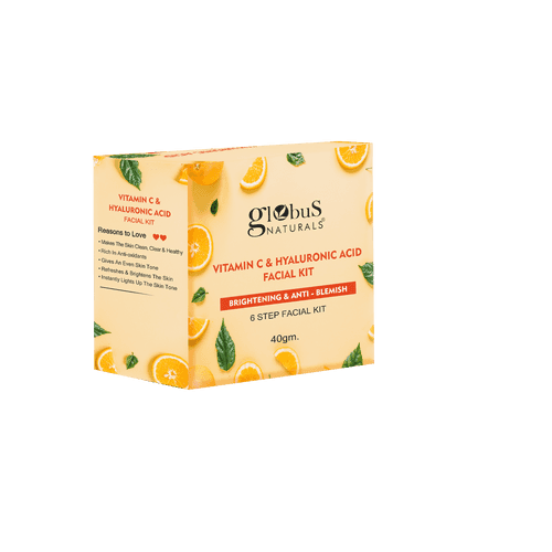 Globus Naturals Vitamin C Skin Brightening Facial Kit, Boosts Glow, Brightens Skin Complexion, with 6 Easy Steps, Ayurvedic & Herbal Prepration For Natural Glow, 40 gms