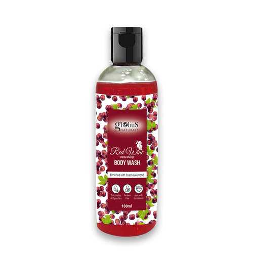 Globus Naturals Red Wine Refreshing Body Wash  Enriched with Peach and Almond Suitable for all skin types Paraben & Cruelty Free 100 ml"