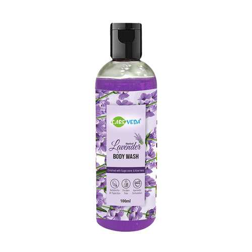 "CareVeda Herbal Lavender Body Wash  Enriched with Sugarcane and Aloe Vera Suitable for all skin types Paraben & Cruelty Free 100 ml"