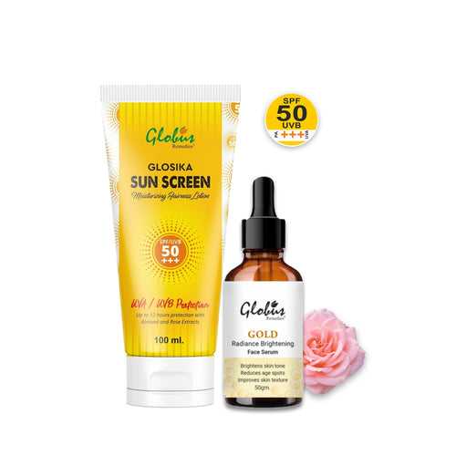 Globus Remedies Summer Sizzle Set - Glosika Sunscreen Lotion SPF 50++ 100 ml & Gold Face Serum 50 ml