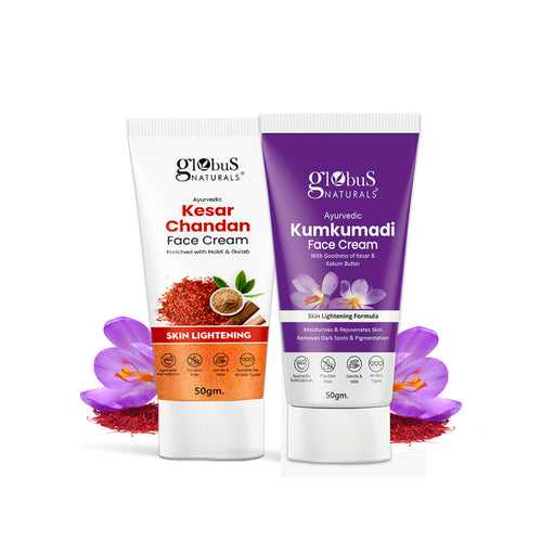 Globus Naturals Skin Lightening  Kesar Chandan & Skin Brightening Kumkumadi Face Cream 50 gm Combo Pack, Set of 2