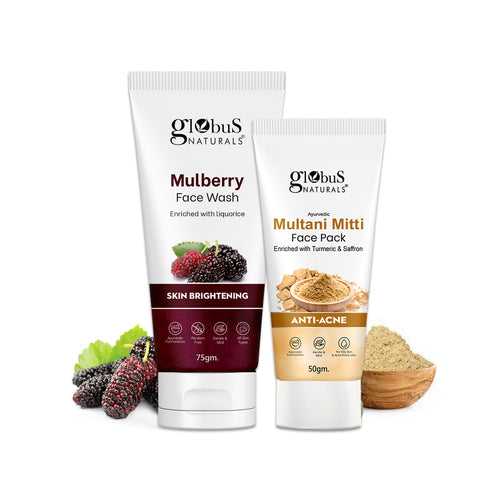Globus Naturals Face Care Combo Set of 2- Mulberry Face Wash 75gm and Multani Mitti Face Pack 50 gm