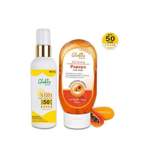 Globus Remedies Summer Sizzle Set - Sunscreen Lotion SPF 50++ 100 ml & Papaya Face Wash 100 ml