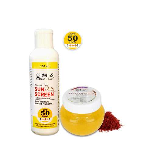 Globus Naturals Summer Sizzle Set - Sunscreen Lotion SPF 50++ 100 ml & Kesar Chandan Face Gel 100 gm