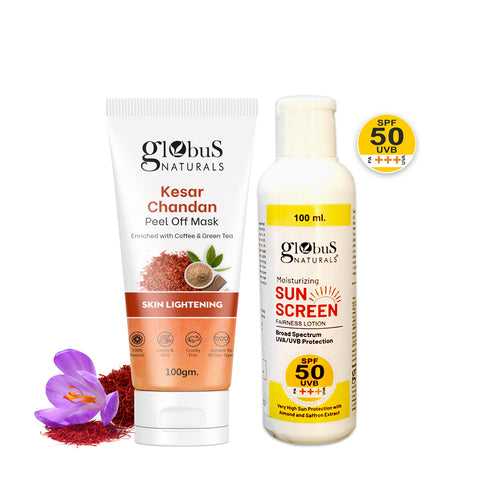 Globus Naturals Summer Sizzle Set - Sunscreen Lotion SPF 50++ 100 ml & Kesar Chandan Peel Off Mask 100 gm