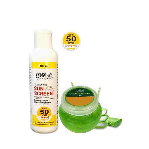 Summer Sizzle Set - Sunscreen Lotion SPF 50++ 100 ml & Aloe Vera Neem Face Gel 100 gm